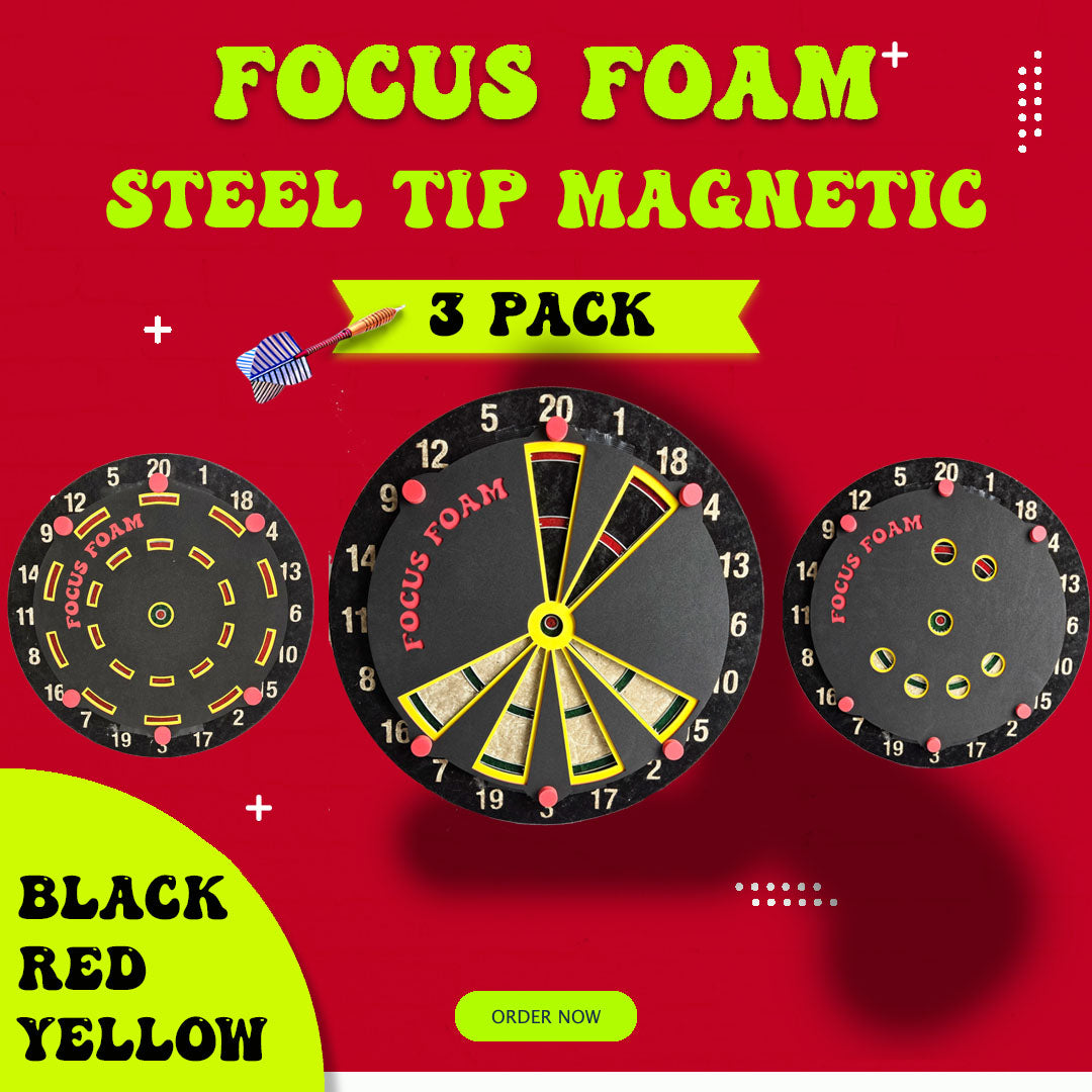 Steel Tip 3-Pack - Magnetic Best Sellers - Dartboard Overlays (Black, Red, Yellow)