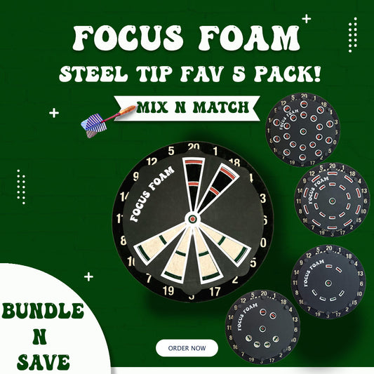 Steel Tip 5-Pack - Focus Foam Favorites - Dartboard Overlays (Non-Magnetic)
