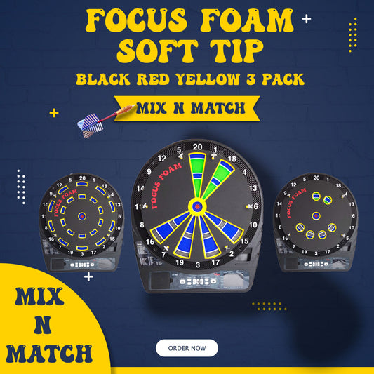 Soft Tip 3-Pack - Black, Red, Yellow - Dartboard Overlays (15.5")
