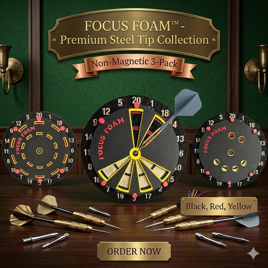 Steel Tip 3-Pack - Non Magnetic Best Sellers - Dartboard Overlays (Black, Red, Yellow)