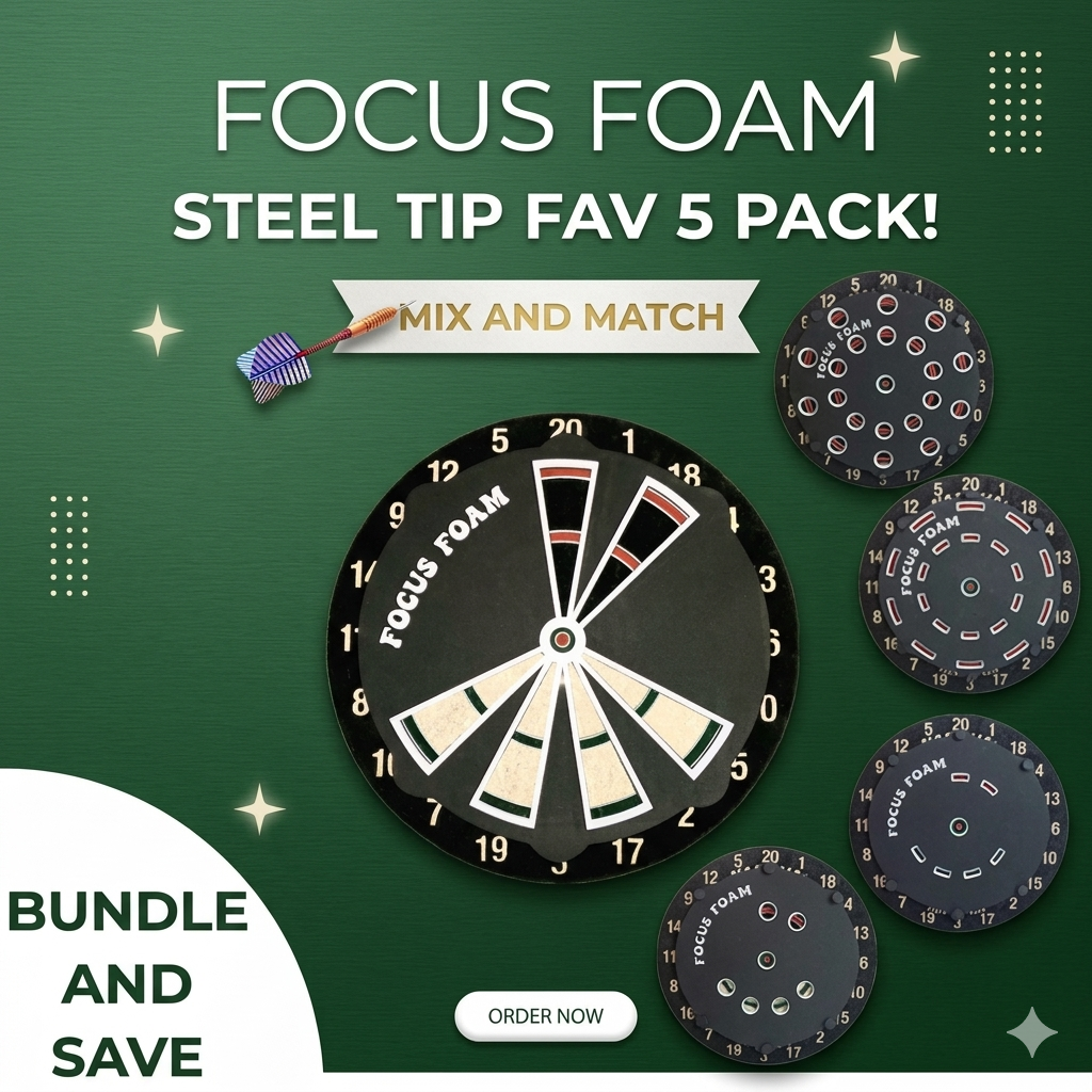 Steel Tip 5-Pack - Focus Foam Favorites - Dartboard Overlays (Non-Magnetic)