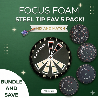 Steel Tip 5-Pack - Focus Foam Favorites - Dartboard Overlays (Non-Magnetic)