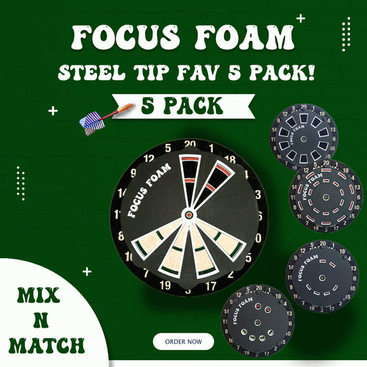 Steel Tip 5-Pack - Focus Foam Favorites - Dartboard Overlays (Non-Magnetic)
