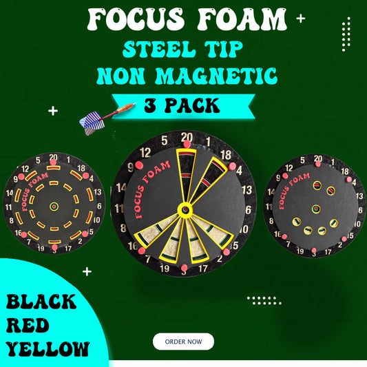 Steel Tip 3-Pack - Non Magnetic Best Sellers - Dartboard Overlays (Black, Red, Yellow)